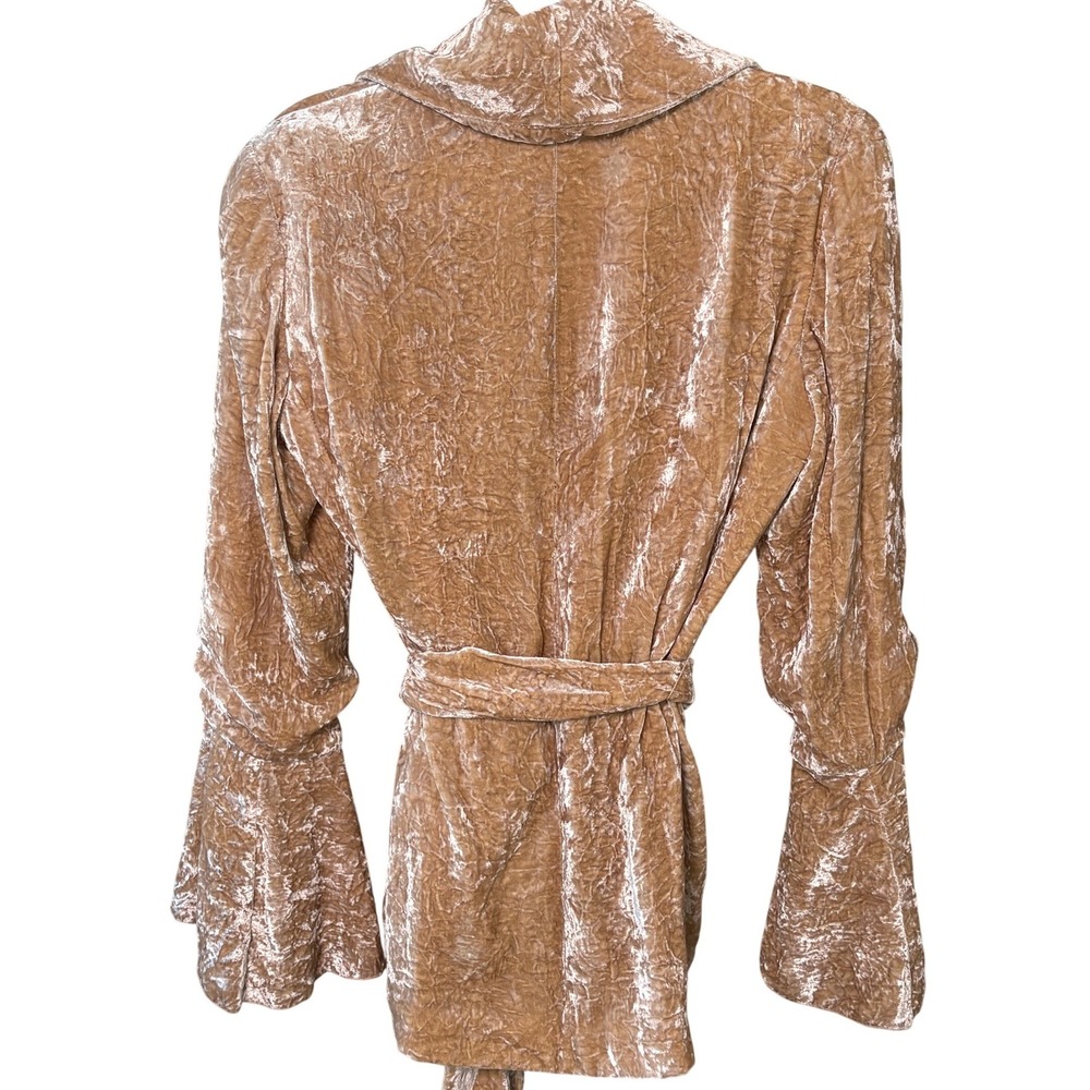 Lafayette 148 New York Crushed Velvet Ruffle Jacket Champagne Gold Belted Size 6 - Picture 5 of 10